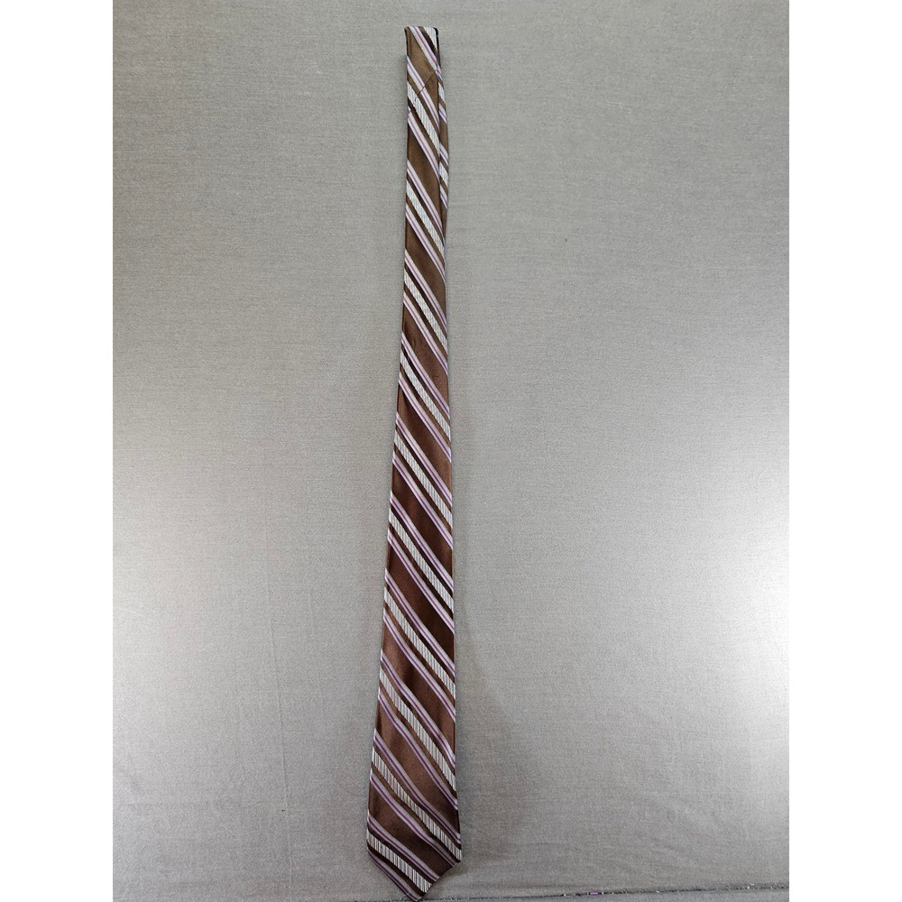 Burma Bibas Mens Silk Necktie Brown Blue White Diagonal Striped Classic Tie